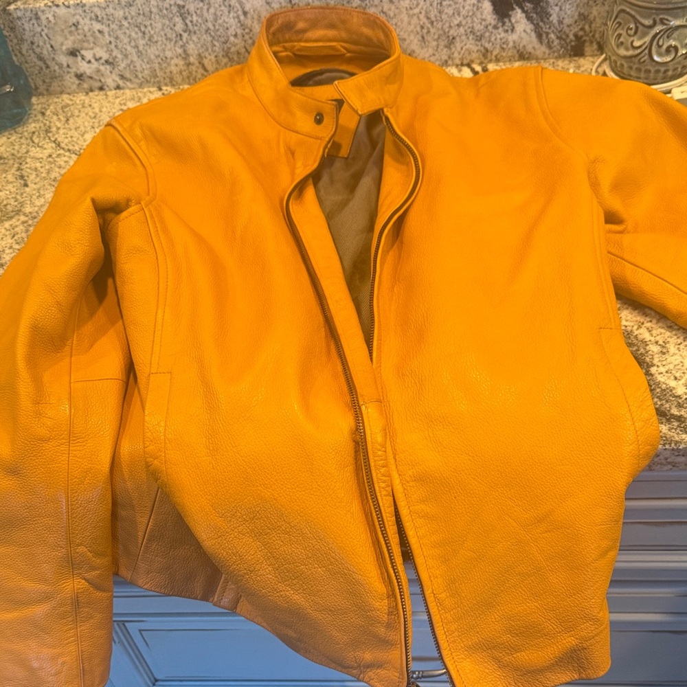 Men's Mustard Leather Bomber Jacket